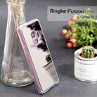 Galaxy S9 Case | Mirror - Silver - Silver mirror-finish phone case leaning against a glass vase with a cactus nearby.