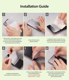 iPhone XS Screen Protector | Dual Easy Film - Six-step visual guide showing hands applying a screen protector to a phone.