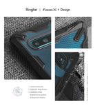Galaxy S10 Case | Fusion-X Design - Close-up views of a rugged blue-patterned phone case highlighting camera protection and button design.