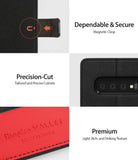 Galaxy S10 Case | Wallet - Features a magnetic clasp, precise camera cutouts, and premium textured leather with Ringke branding.