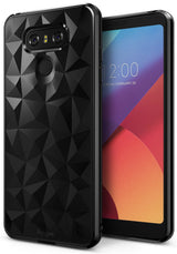 LG G6 Case | Air Prism - Black phone case with a geometric, faceted back texture shown next to a smartphone screen.