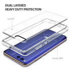 Mi 6 Case | Fusion - Exploded view showing a clear hard PC back panel separating from a flexible TPU bumper frame.