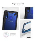 Galaxy A20 Case | Fusion-X - Blue and black protective phone case showing camera, button, and strap hole features.