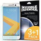 HTC 10 Screen Protector | Invisible Defender - HTC 10 smartphone with a clear screen protector next to its retail packaging.