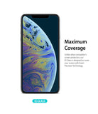 iPhone XS Max Screen Protector | Invisible Defender Glass - Smartphone with screen protector and Maximum Coverage text.