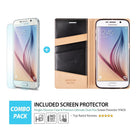 Galaxy S6 [DISCOVER] - Brown - Samsung Galaxy S6 with screen protector and brown leather wallet case combo pack.