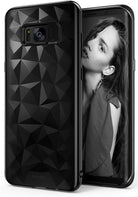 Galaxy S8 Plus Case | Air Prism - Black phone case with a geometric prism pattern on the back, shown on a Galaxy S8 Plus.