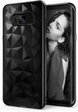 Galaxy S8 Plus Case | Air Prism - Black phone case with a geometric prism pattern on the back, shown on a Galaxy S8 Plus.