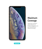 iPhone XS Screen Protector | Invisible Defender Glass - iPhone XS with a screen protector and text about coverage.