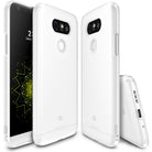 LG G5 Case | Slim - Three views of a transparent, slim protective case on an LG G5 smartphone.