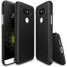 LG G5 Case | Slim - Matte black phone case shown from front, back, and side angles on an LG G5 smartphone.