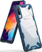 Galaxy A50 Case | Fusion-X - Samsung Galaxy A50 in a clear, rugged blue Fusion-X protective case with a reinforced bumper frame.