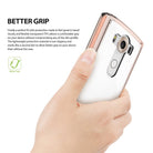 LG V10 Case | Fusion - Hand holding an LG V10 phone in a clear, flexible protective case with a Better Grip text overlay.