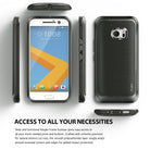HTC 10 Case | Onyx - Multiple views of a black protective phone case surrounding an HTC 10 smartphone on a white background.