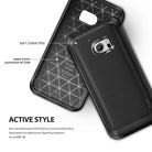 HTC 10 Case | Onyx - Black TPU phone case with inner geometric shock-dispersion pattern and brushed metal back texture.