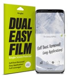 Galaxy S8 Plus Screen Protector | Dual Easy Film - Ringke screen protector packaging next to a Galaxy S8 Plus phone.