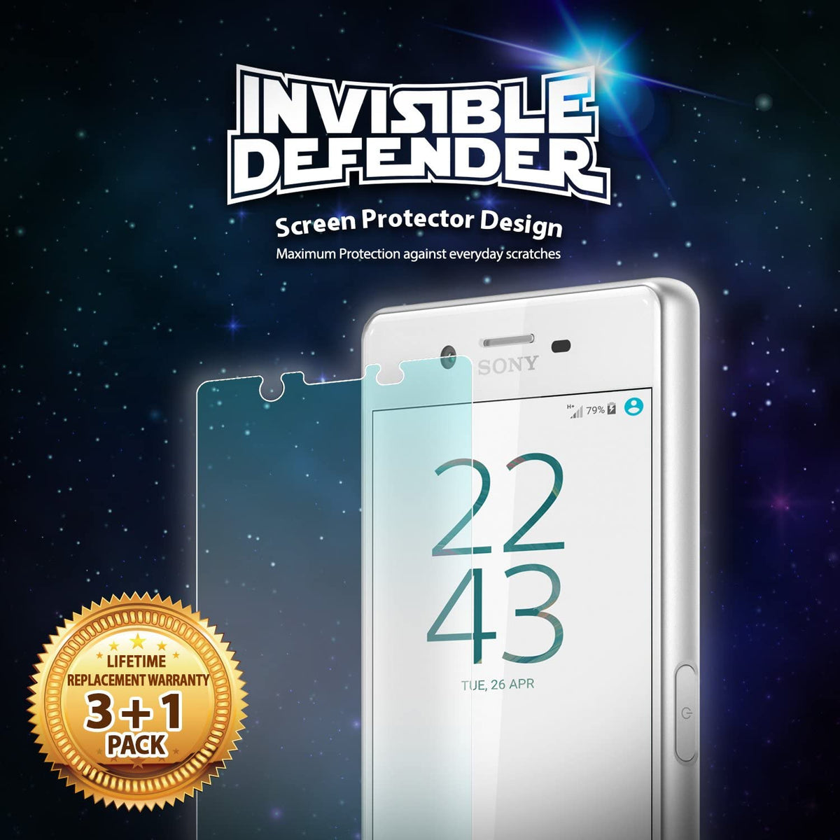 Xperia X Performance Screen Protector | Invisible Defender - Xperia X Performance Screen Protector - Invisible Defender screen protector for Sony phone with 3+1 pack warranty badge.