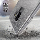Galaxy S9 Plus Case | Mirror - Silver - Silver mirror phone case hitting asphalt with military grade protection badge.