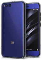 Mi 6 Case | Fusion - A blue smartphone inside a clear protective case, showing both the back dual-camera and the front screen.