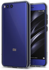 Mi 6 Case | Fusion - A blue smartphone inside a clear protective case, showing both the back dual-camera and the front screen.