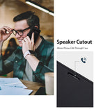 Galaxy S10 Case | Wallet - Man talking on a phone with a black wallet case featuring a speaker cutout for calls.