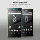 Xperia Z5 Premium Screen Protector | Invisible Defender - Xperia Z5 Premium Screen Protector - Two gold Sony smartphones side-by-side, one with a clear screen protector applied.