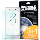 Xperia X Performance Screen Protector | Invisible Defender - Xperia X Performance Screen Protector - Invisible Defender 3+1 pack with a clear film overlaying a Sony smartphone.