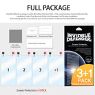 HTC 10 Screen Protector | Invisible Defender - Four screen protectors, cleaning cloth, squeegee, and installation kit.