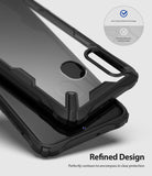 Galaxy A30 Case | Fusion-X - Clear phone case with black bumper, featuring anti-cling dot matrix technology to prevent watermarks.