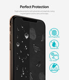 iPhone XS Screen Protector | Invisible Defender Glass - iPhone XS Screen Protector - Smartphone with water droplets and fingerprint icons highlighting protective features.