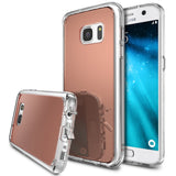 Galaxy S7 Case | Mirror - Rose gold reflective phone case with clear bumper shown from front, back, and side angles.