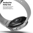 Galaxy Watch 4 Classic 46mm | Bezel Styling - Silver smartwatch with a protective bezel and grey band against a white background.