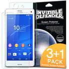 Xperia Z3 Compact Screen Protector | Invisible Defender - Xperia Z3 Compact Screen Protector - Invisible Defender 3+1 pack with a clear film overlaying a Sony smartphone screen.