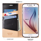 Galaxy S6 [DISCOVER] - Brown - Open brown leather wallet case for Samsung Galaxy S6 with card slots, cash pocket, and speaker hole.