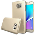 Galaxy Note 5 Case | Slim - Gold slim-fit phone cases shown from back and side angles with a phone inside.