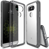 LG G5 Case | Fusion - Clear protective phone case shown from front, back, and side angles on an LG G5 smartphone.
