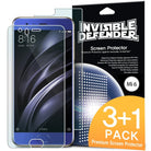 Xiaomi Mi 6 Screen Protector | Invisible Defender - Xiaomi Mi 6 Screen Protector - Clear film overlaying a blue smartphone next to a 3+1 pack retail box.