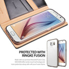 Galaxy S6 [DISCOVER] - Brown - Samsung Galaxy S6 in a clear Ringke Fusion case inside a brown and black leather wallet case.