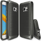 HTC 10 Case | Onyx - Black brushed metal-style protective phone case shown from front, back, and bottom angles.
