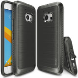 HTC 10 Case | Onyx - Black brushed metal-style protective phone case shown from front, back, and bottom angles.
