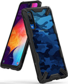 Galaxy A50 Case | Fusion-X - Samsung Galaxy A50 in a black and blue camouflage Fusion-X protective case.