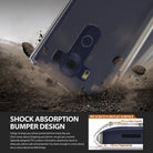 LG V10 Case | Fusion - Clear protective phone case on a phone hitting dirt, with a diagram showing rear guards and lip.