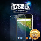 Google Nexus 6P Screen Protector | Film - Google Nexus 6P Screen Protector - Invisible Defender film over a smartphone screen against a starry space background.