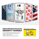 Galaxy Alpha Case | Fusion - Five clear phone cases with customizable inserts featuring stars, beach, DIY, peach, and flag designs.