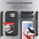 Galaxy S6 Case | Max - Views of a black phone case showing button precision, port cutouts, and a built-in strap holder.