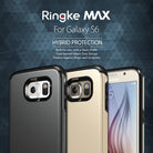Galaxy S6 Case | Max - Three Galaxy S6 phones in black and gold hybrid cases displayed against a dark geometric background.
