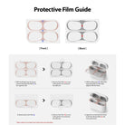 Ringke Airpods Pro Dust Guard Sticker - Six-step instructional diagram for applying adhesive dust guards to AirPods Pro.