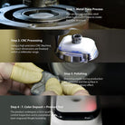 Galaxy Watch 5 / 4 (40mm) | Bezel Premium Styling - Four-step manufacturing process showing metal pressing, CNC, polishing, and final quality testing.