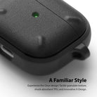 AirPods 3 Case | Onyx - Black textured AirPods 3 case with a glowing green LED indicator and a rugged X-design.
