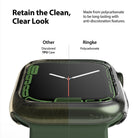 Apple Watch 9 / 8 / 7 (45mm) Case | Slim - Comparison of a scratched TPU case versus a clear Ringke polycarbonate case.